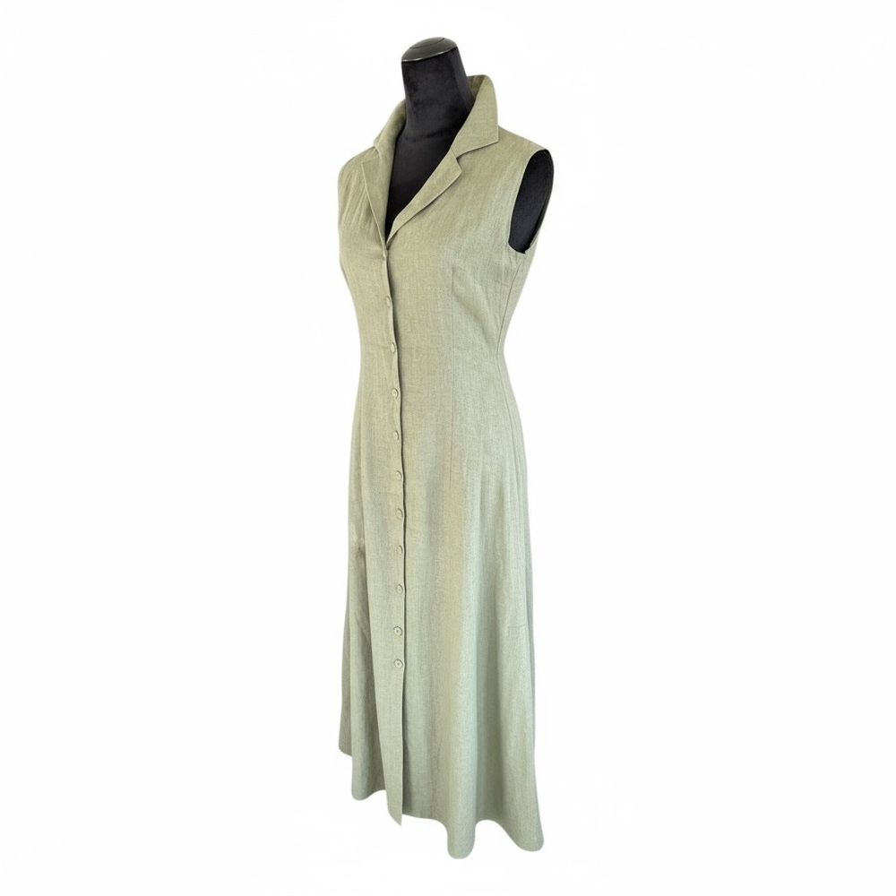 Magaschoni Sleeveless Olive Green Linen Maxi Dress - image 7